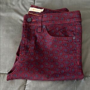 Tory Burch Burgundy/Blue Patterned Jeans Size 27